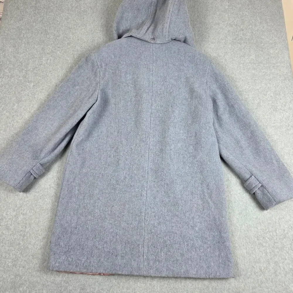 London Fog Size 10 Blue-Gray Wool Button Down Car Coat Detachable Hood